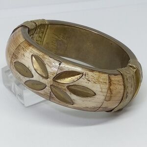* vintage Made India bone with brass inlay & hardware bangle bracelet